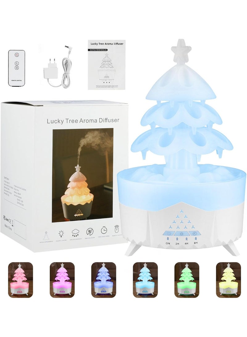 Rain Cloud Humidifier, 7 Colour Lights Aromatherapy Diffuser, Raindrop Aroma Diffuser Humidifiers with Timer, Essential Oil Diffuser for Home Office Room, Christmas Tree Design, Waterless Auto-Off - Image 1